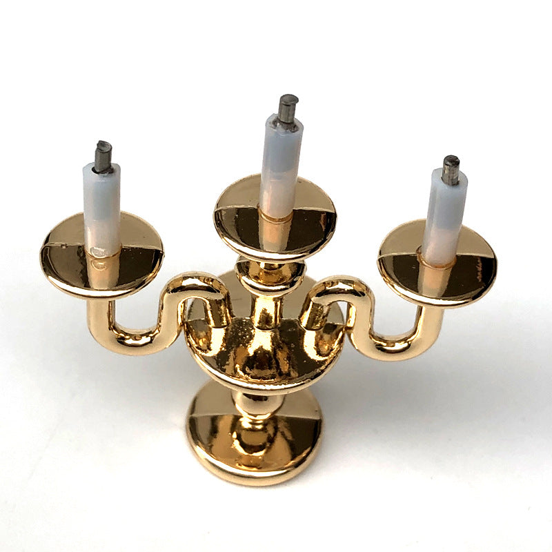 1:12 Dollhouse Accessories Metal Table Lamp Three-Head Candle Holder
