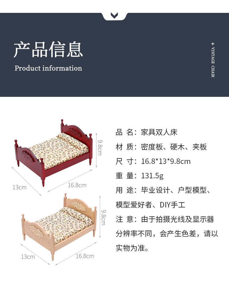 1:12 Dollhouse DOLLHOUSE Mini Furniture Small  Bedroom Scene White Double Bed Model Single Item