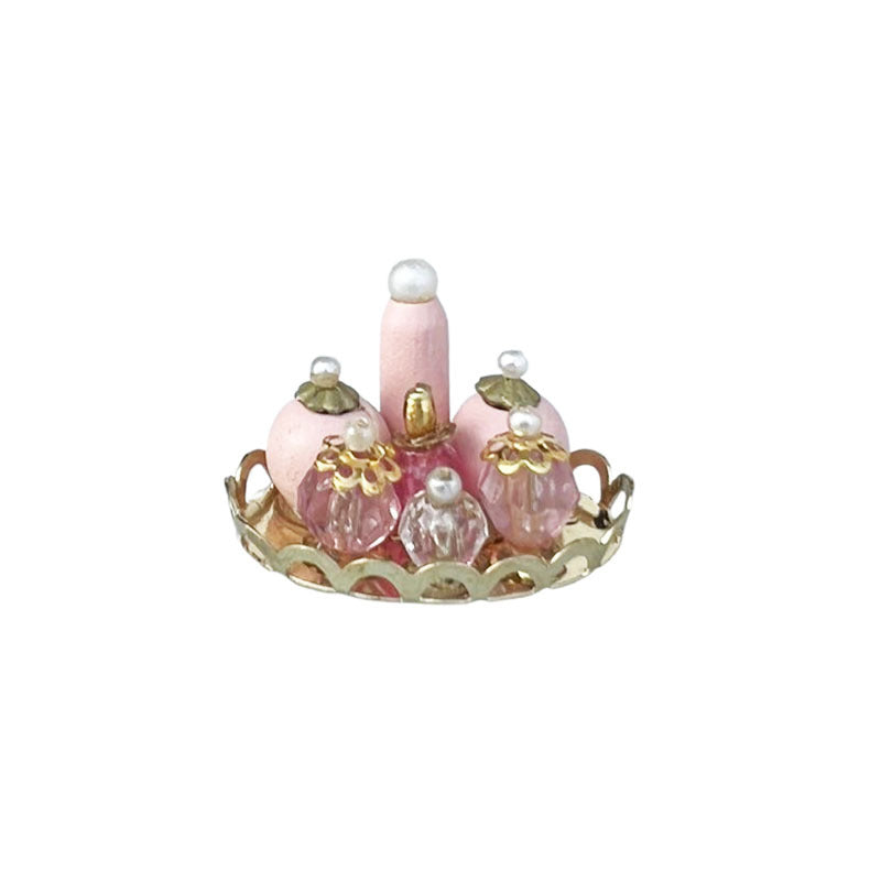 1:12 Dollhouse DOLLHOUSE Miniature Model Bedroom Bathroom OB11 Gold Tray Pink Perfume Set