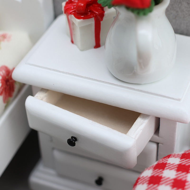 1:12 Dollhouse Wooden Furniture Bedside Table Drawer Storage Side