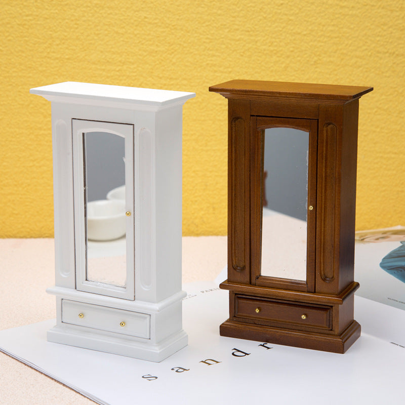 1:12 Dollhouse Mini Furniture Model Master Bedroom Scene Decoration Wooden Wardrobe with Mirror