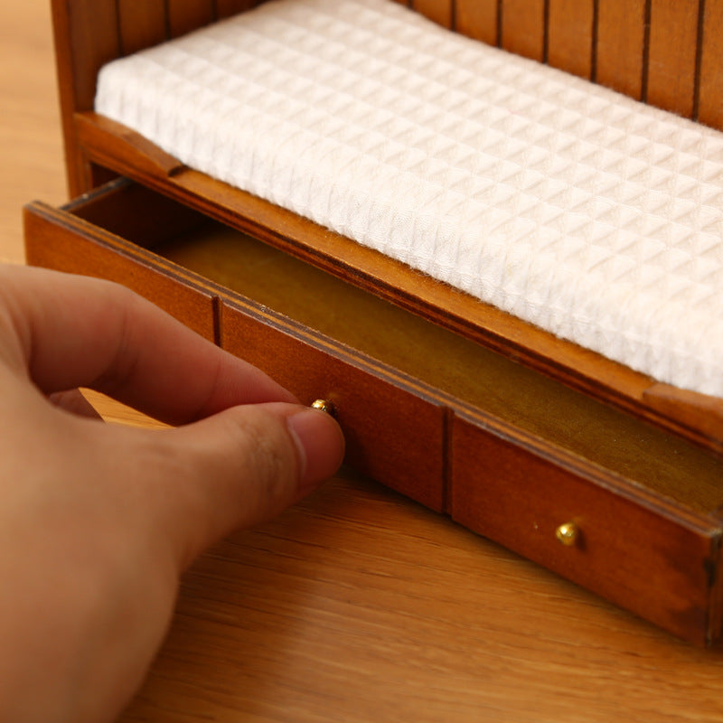 1:12 Dollhouse Mini Furniture Bedroom Micro Scene Model Walnut Retro Single Bed