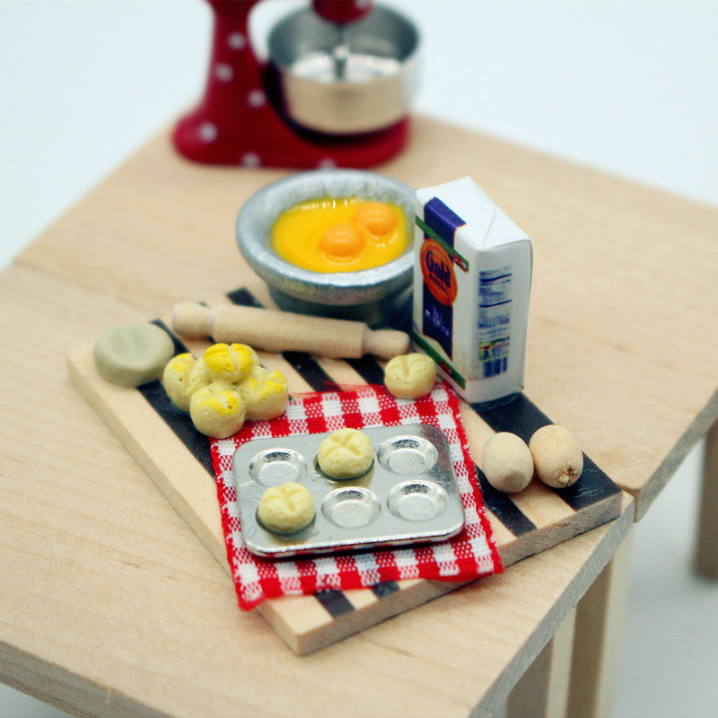 Dollhouse Miniature Food Pastry Making Table Egg Milk Bread Cutting Board Chopping Board Model Shooting Props