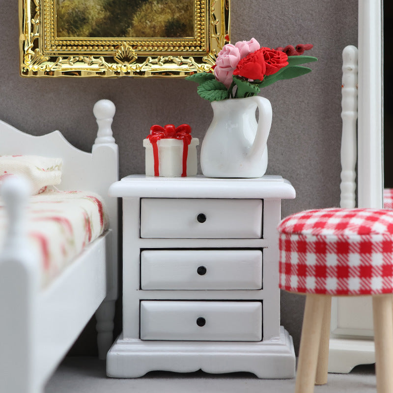 1:12 Dollhouse Wooden Furniture Bedside Table Drawer Storage Side