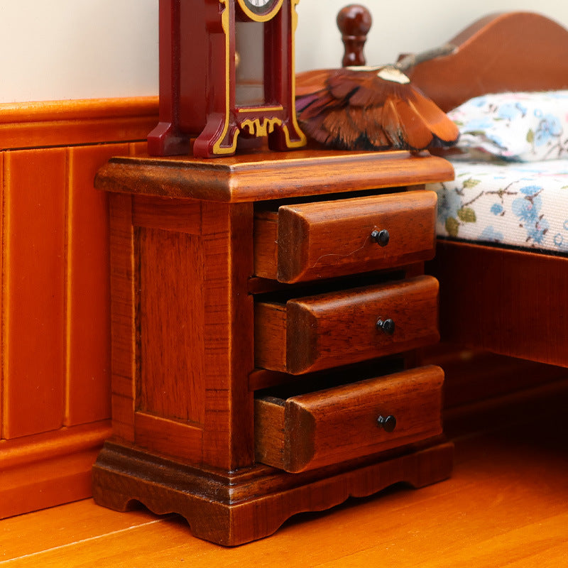 1:12 Dollhouse Wooden Furniture Bedside Table Drawer Storage Side