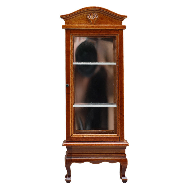 1:12 Dollhouse Miniature Furniture Wooden Curved Top Single Door Display Storage Cabinet
