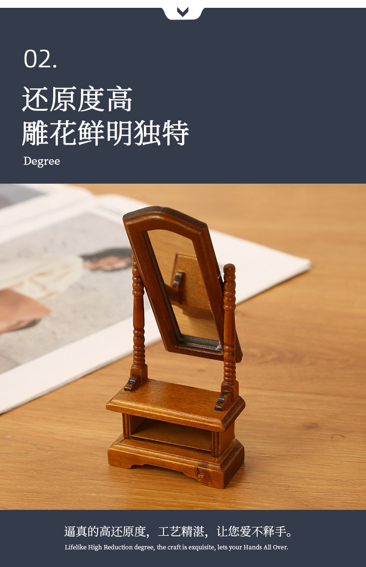 DIY Dollhouse Miniature Full-Length Dressing Mirror European Style Bedroom with Storage Cabinet Floor-standing Dressing Mirror Model Accessories