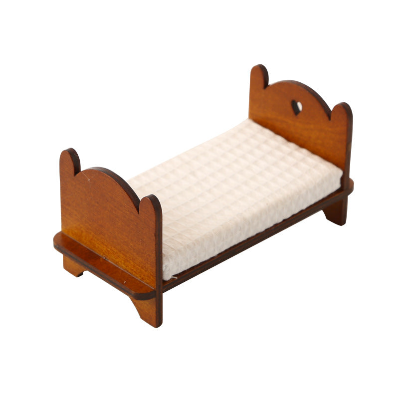 1:12 Dollhouse Mini Furniture Decoration Bedroom Vintage Single Bed