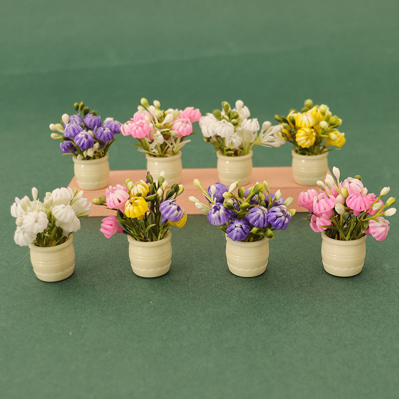 Dollhouse Miniature Plant Pot with Colorful Floral
