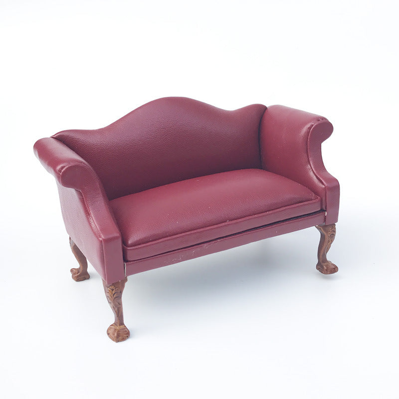 1:12 Dollhouse Mini Furniture Model Gift Single and Double Leather Sofa with Footrest