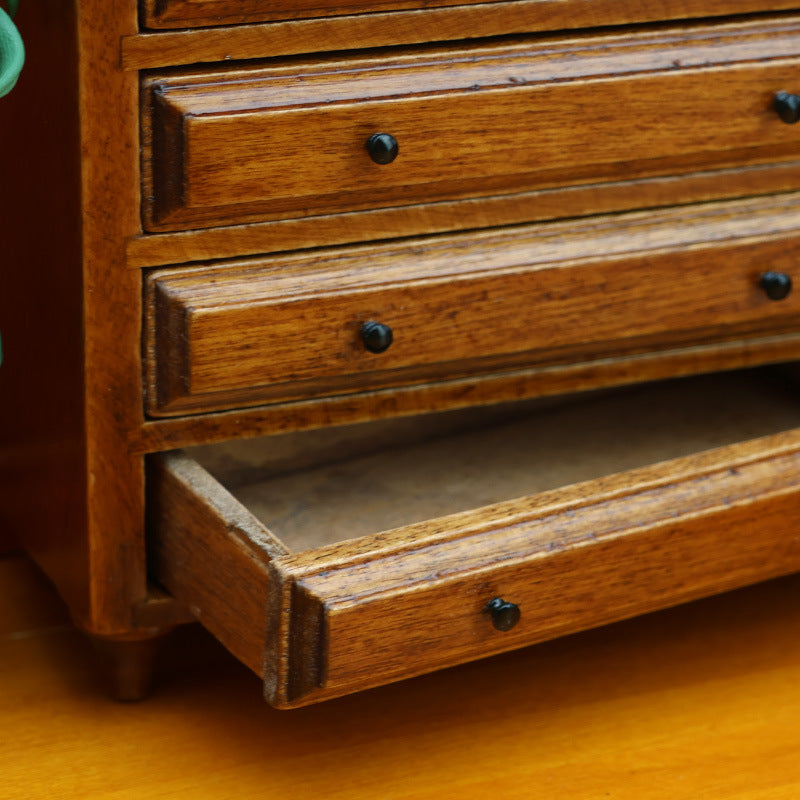 1:12 Dollhouse Miniature Furnitur Living Room Wooden Chestnut Drawer Cabinet