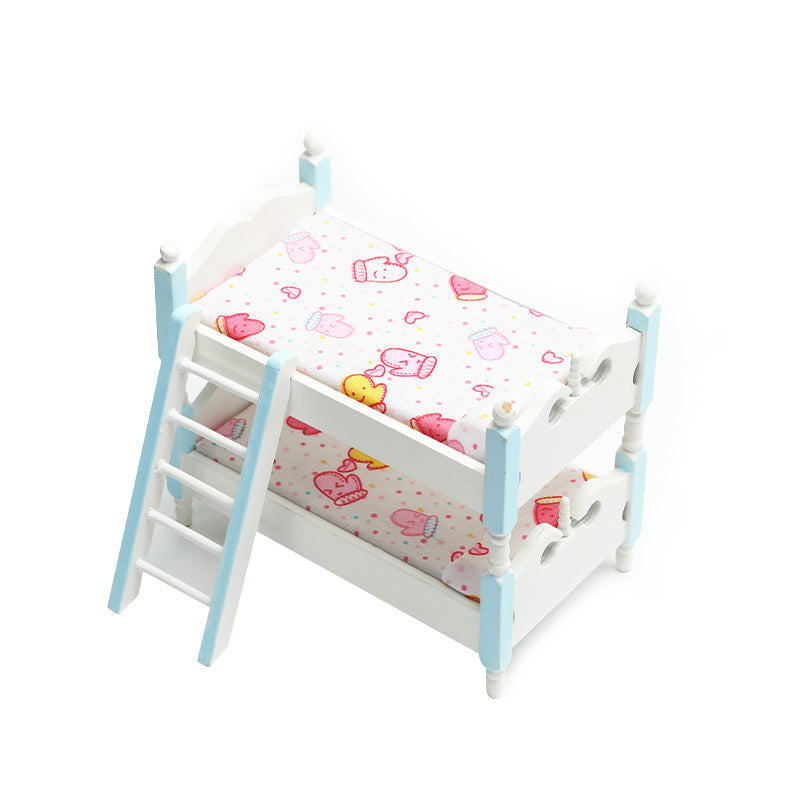 1:12 Dollhouse Mini Furniture Bedroom Children's Bunk Bed Miniature Model Playhouse Cartoon Creative Ornament