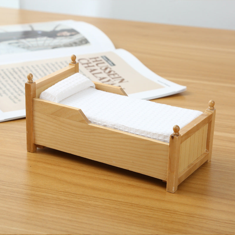 1:12 Furniture Accessories Decoration Compatible Bed with Drawer One-Drawer Bed Wooden Bed