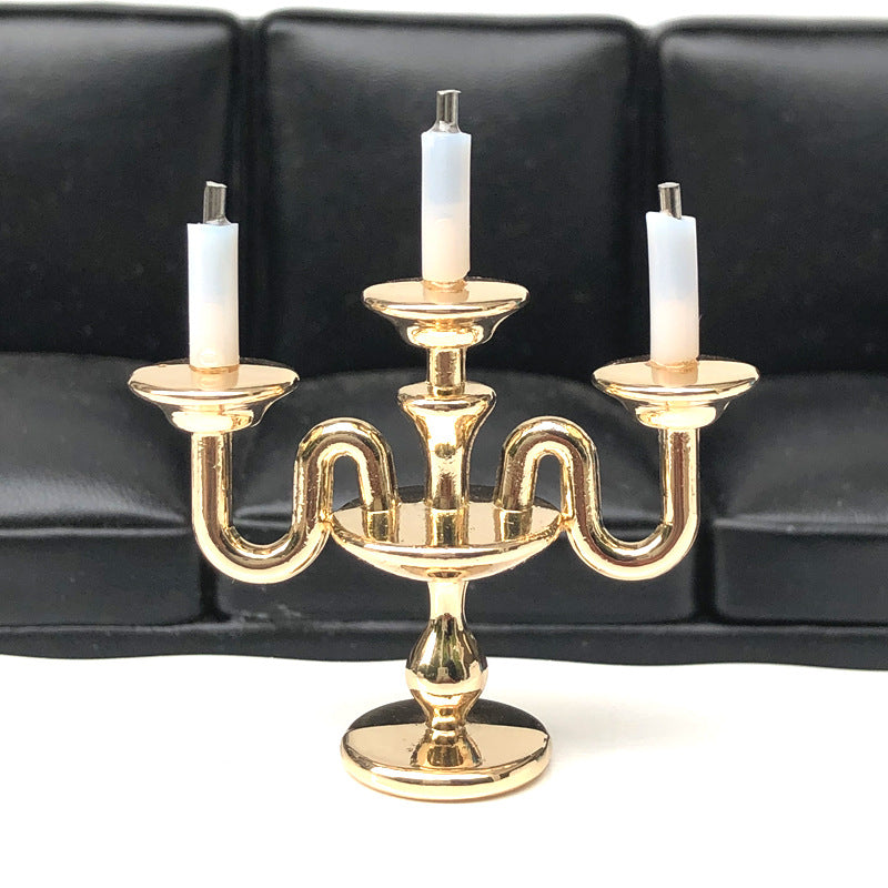 1:12 Dollhouse Accessories Metal Table Lamp Three-Head Candle Holder