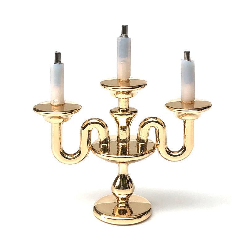 1:12 Dollhouse Accessories Metal Table Lamp Three-Head Candle Holder