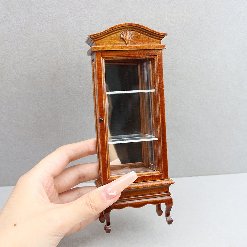 1:12 Dollhouse Miniature Furniture Wooden Curved Top Single Door Display Storage Cabinet