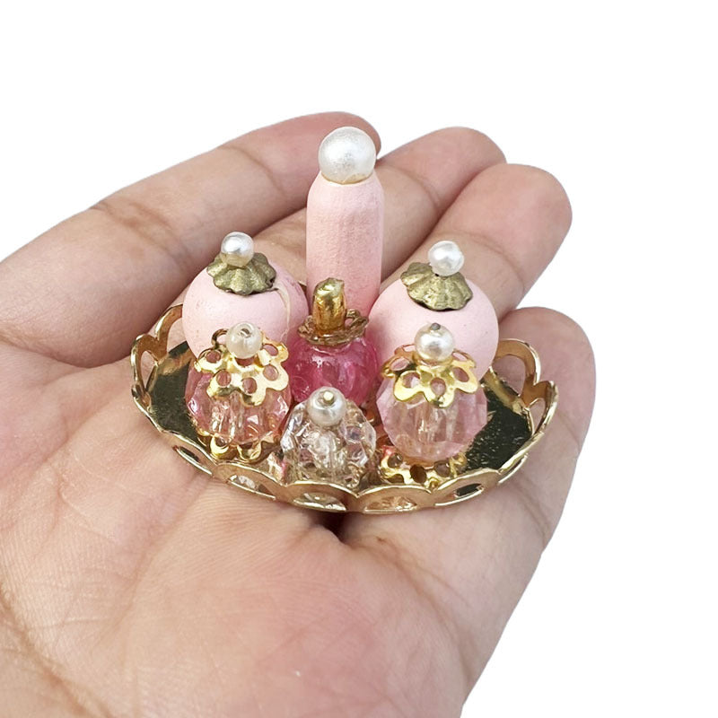 1:12 Dollhouse DOLLHOUSE Miniature Model Bedroom Bathroom OB11 Gold Tray Pink Perfume Set