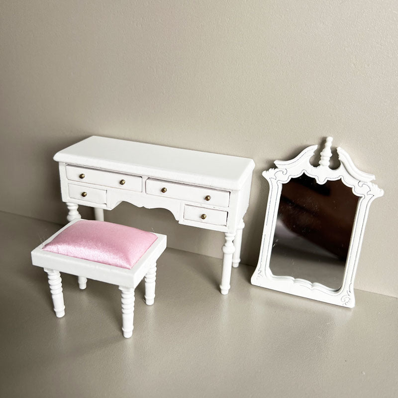 Dollhouse White Bedroom Dresser with Stool