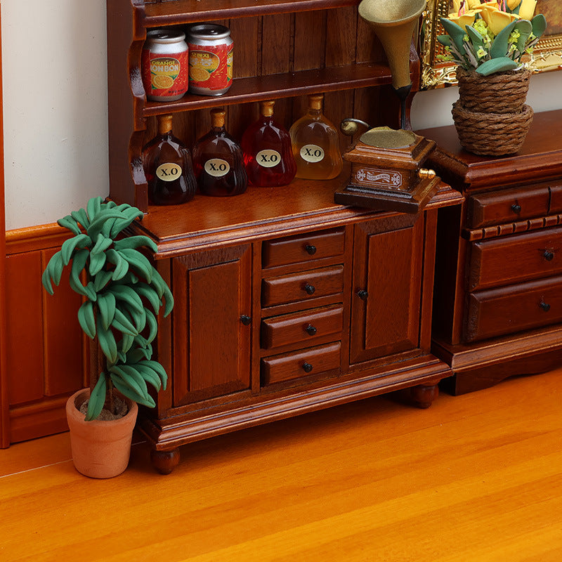 1:12 Dollhouse Miniature Wooden Furniture Double Door Drawer Display Storage Cabinet