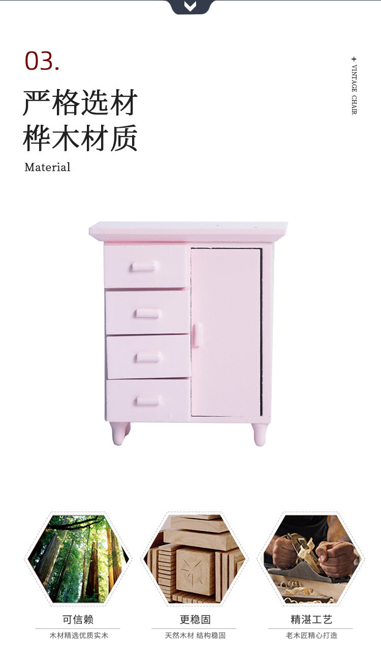 1:12 Dollhouse Miniature One Door Four Cabinets Simulation Furniture Mini Wooden Craft Ornament