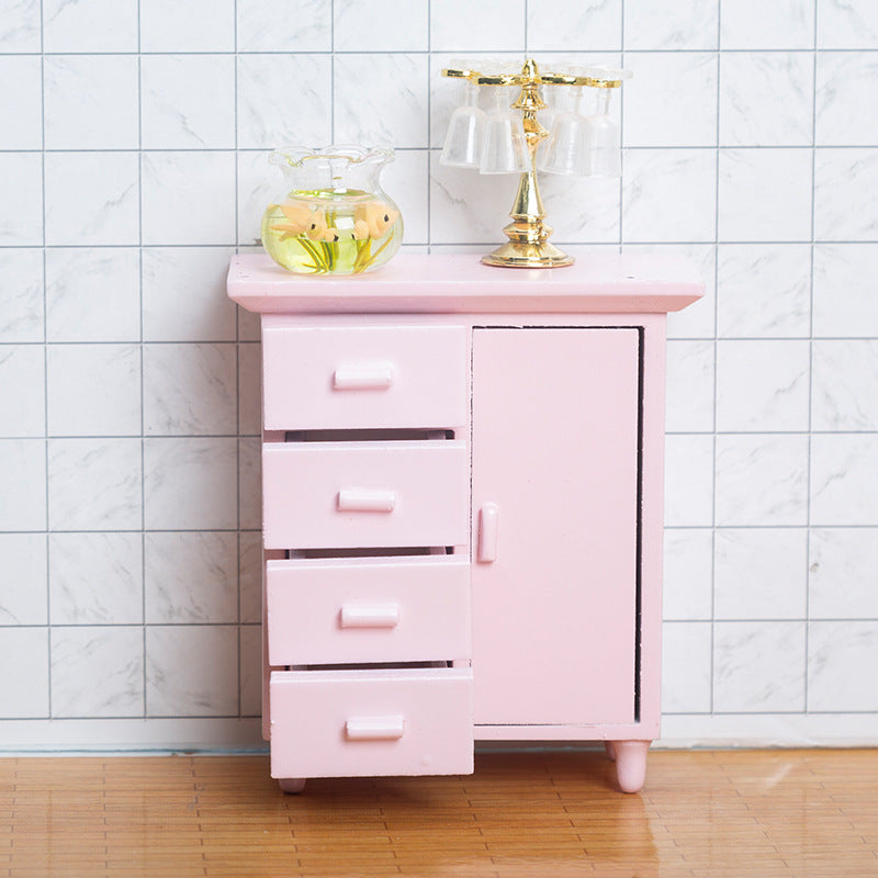 1:12 Dollhouse Miniature One Door Four Cabinets Simulation Furniture Mini Wooden Craft Ornament