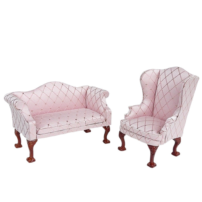 1:12 Dollhouse Living Room Scene Diamond Sofa Single Double Chair Sofa
