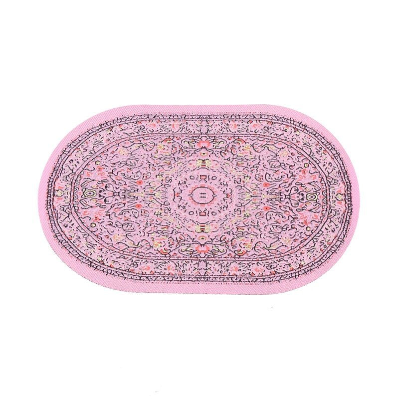 1:12 Dollhouse Floor Decoration Miniature Oval Carpet Turkish Woven Rug