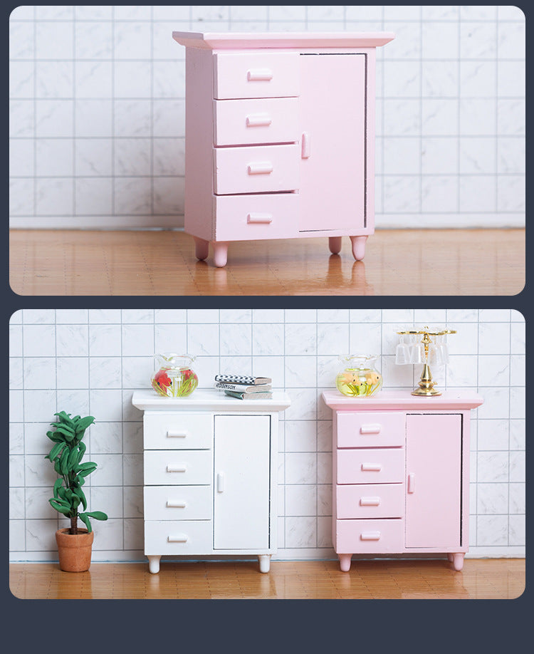 1:12 Dollhouse Miniature One Door Four Cabinets Simulation Furniture Mini Wooden Craft Ornament