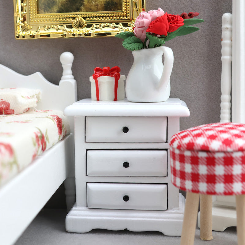 1:12 Dollhouse Wooden Furniture Bedside Table Drawer Storage Side