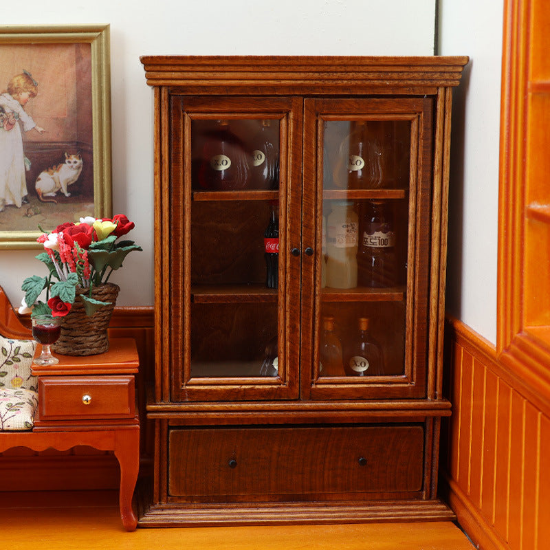1:12 Dollhouse Furniture Living Room Wooden Storage Cabinet Vintage Chestnut Cabinet