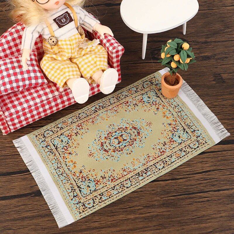 Dollhouse Mini Floor Living Room Decoration Turkish Carpet Woven Rug Handmade 4 Colors New