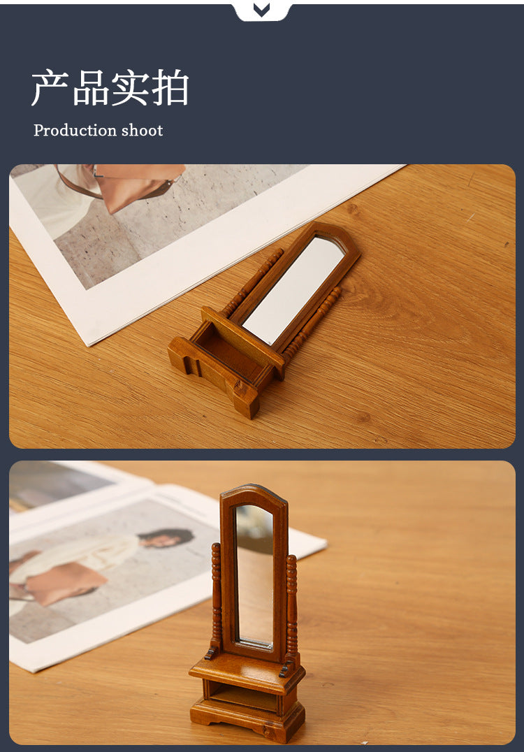 DIY Dollhouse Miniature Full-Length Dressing Mirror European Style Bedroom with Storage Cabinet Floor-standing Dressing Mirror Model Accessories