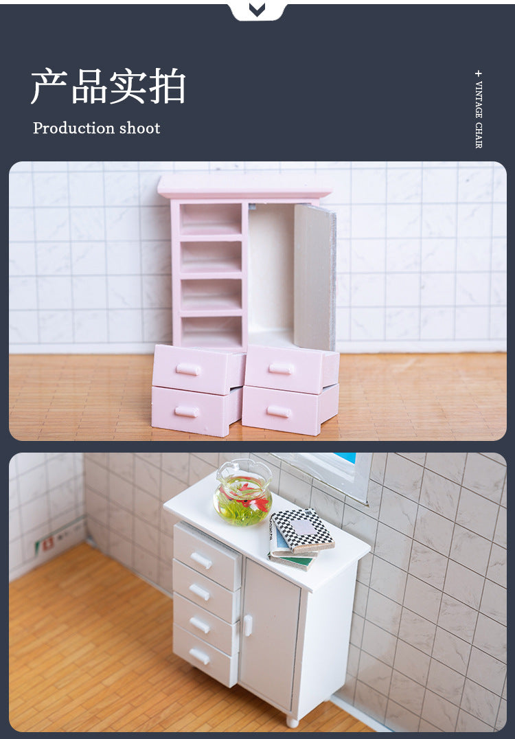 1:12 Dollhouse Miniature One Door Four Cabinets Simulation Furniture Mini Wooden Craft Ornament