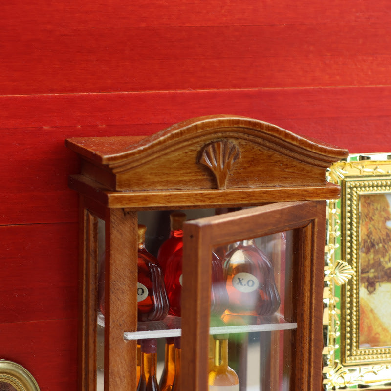 1:12 Dollhouse Miniature Furniture Wooden Curved Top Single Door Display Storage Cabinet