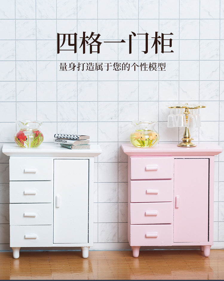 1:12 Dollhouse Miniature One Door Four Cabinets Simulation Furniture Mini Wooden Craft Ornament