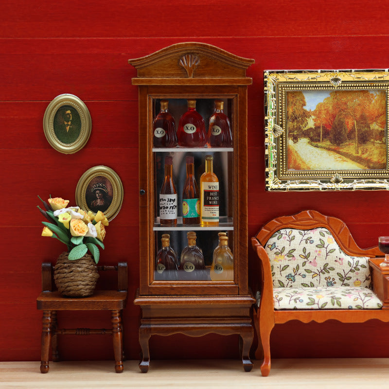 1:12 Dollhouse Miniature Furniture Wooden Curved Top Single Door Display Storage Cabinet