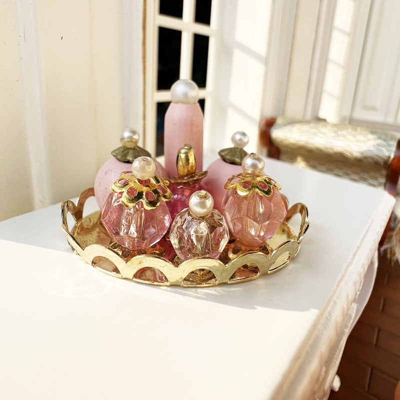 1:12 Dollhouse DOLLHOUSE Miniature Model Bedroom Bathroom OB11 Gold Tray Pink Perfume Set