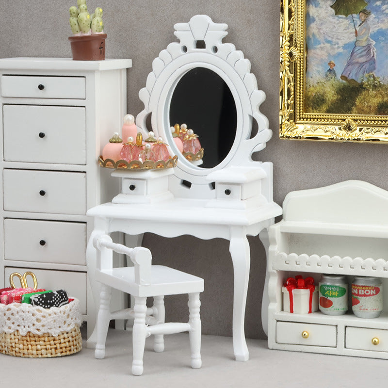 Dollhouse Miniature Wooden Bedroom Dresser and Chair