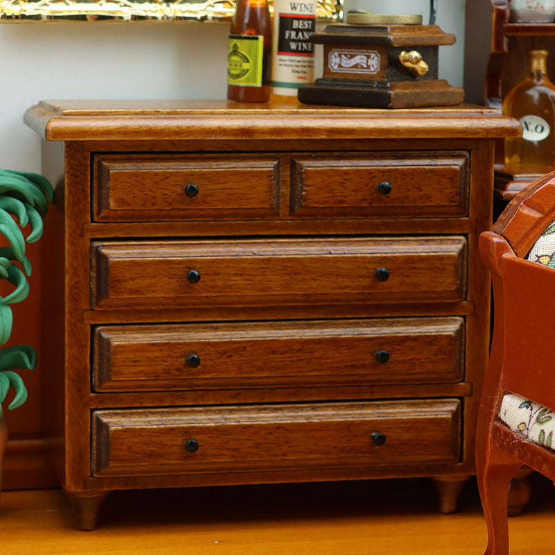 1:12 Dollhouse Miniature Furnitur Living Room Wooden Chestnut Drawer Cabinet