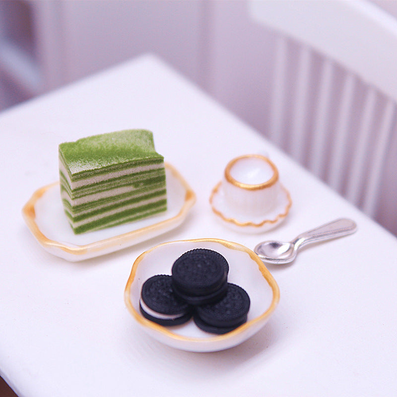 Dollhouse Miniature Food Accessories Miniature Realistic Kitchen White Tableware Bowls Plates Cups