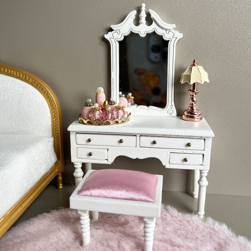 Dollhouse White Bedroom Dresser with Stool