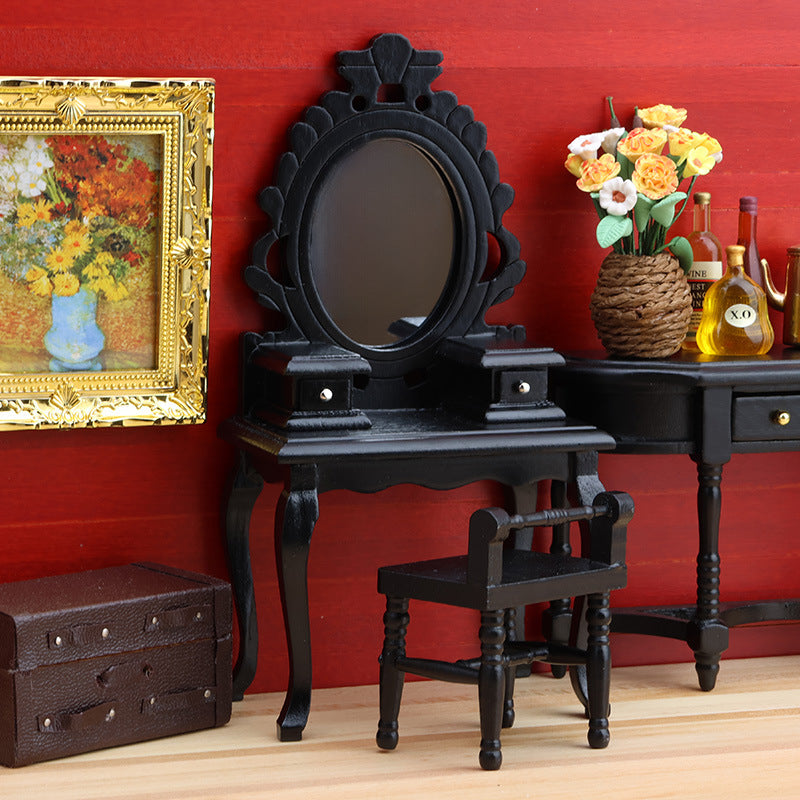 Dollhouse Miniature Wooden Bedroom Dresser and Chair