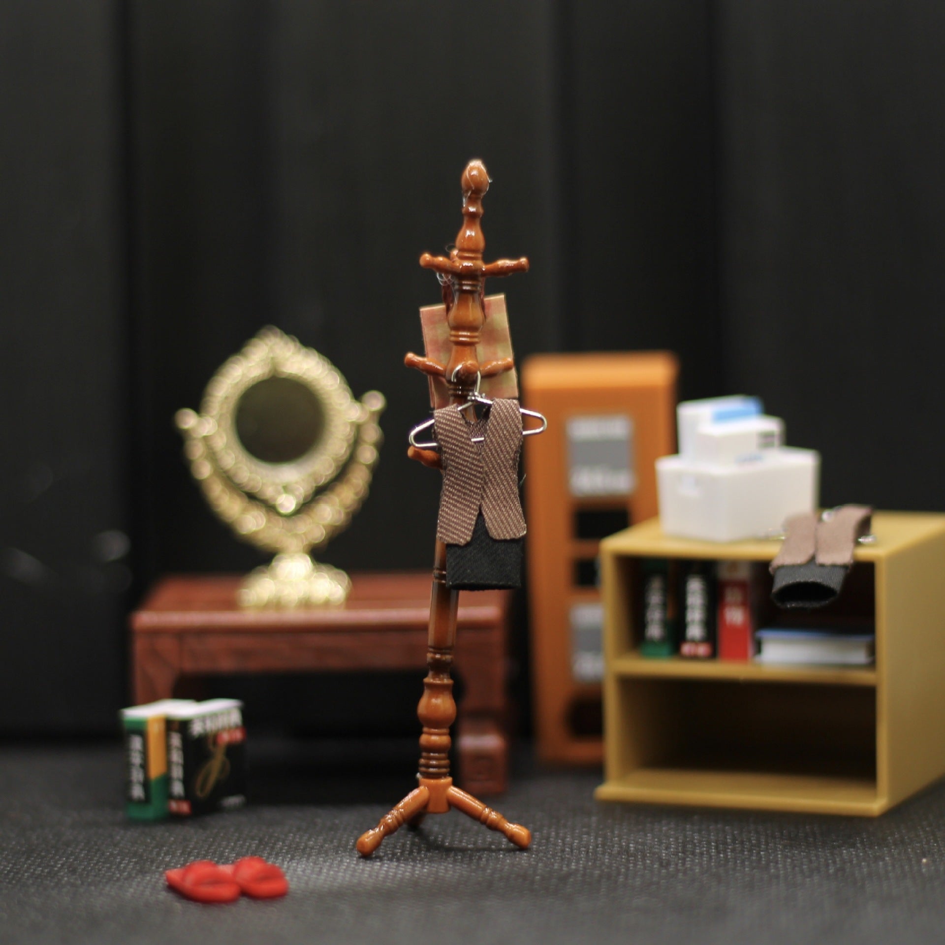 Dollhouse Miniature Dollhouse Accessories Miniature Simulation Mini Floor-standing Coat Rack Vintage Bag Rack Bedroom