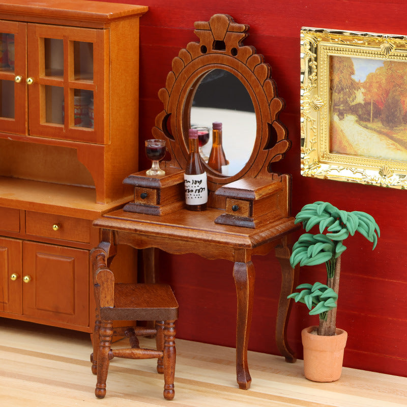 Dollhouse Miniature Wooden Bedroom Dresser and Chair