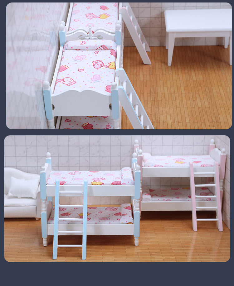 1:12 Dollhouse Mini Furniture Bedroom Children's Bunk Bed Miniature Model Playhouse Cartoon Creative Ornament