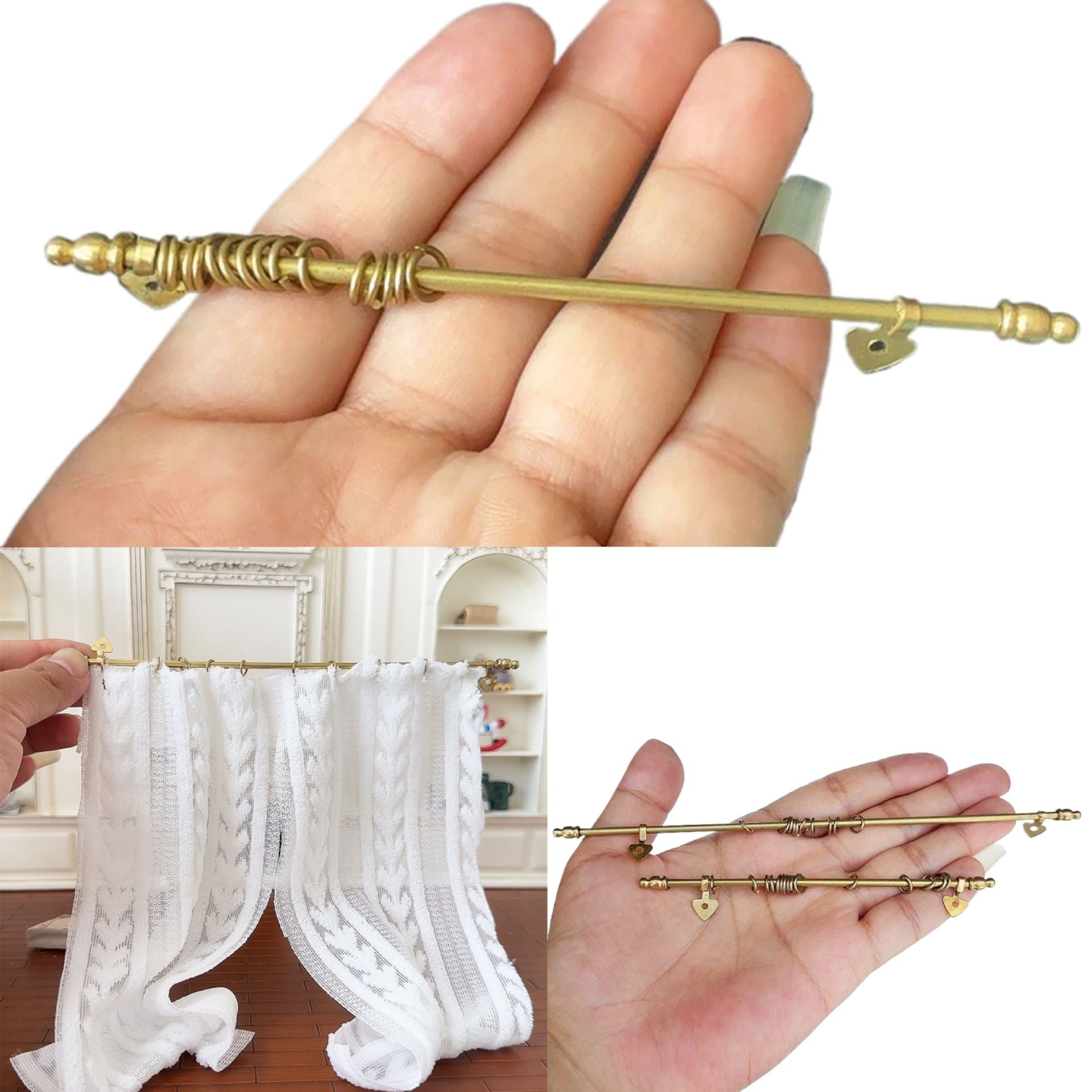 Handmade 1:12 Dollhouse Golden Curtain Pole