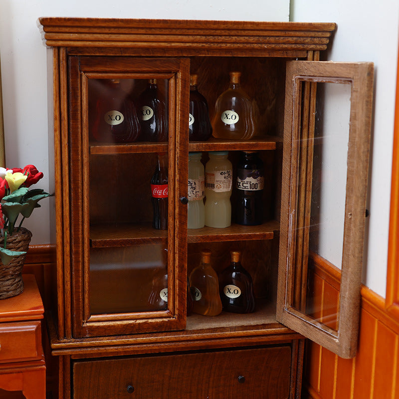 1:12 Dollhouse Furniture Living Room Wooden Storage Cabinet Vintage Chestnut Cabinet