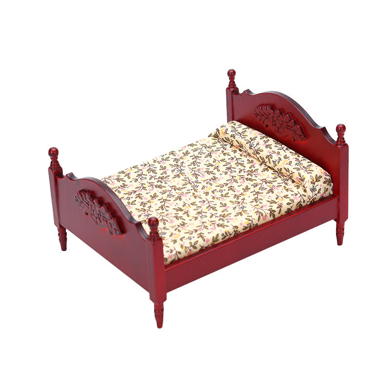 1:12 Dollhouse DOLLHOUSE Mini Furniture Small  Bedroom Scene White Double Bed Model Single Item