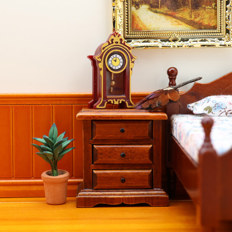 1:12 Dollhouse Wooden Furniture Bedside Table Drawer Storage Side