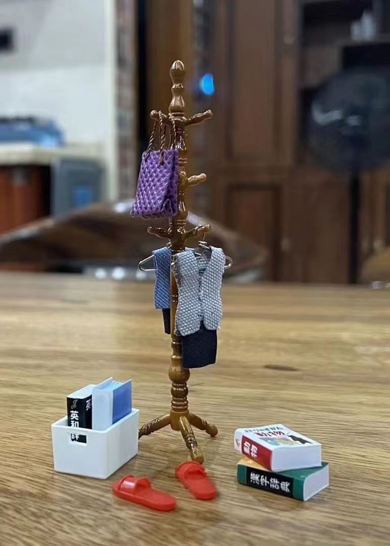 Dollhouse Miniature Dollhouse Accessories Miniature Simulation Mini Floor-standing Coat Rack Vintage Bag Rack Bedroom